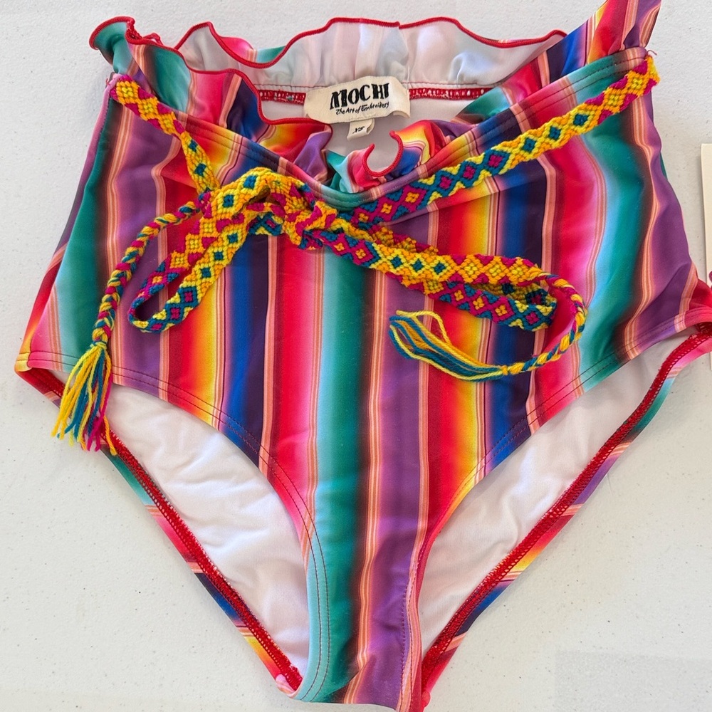 Colorful Striped High-Waisted MOCHI Bikini Bottoms